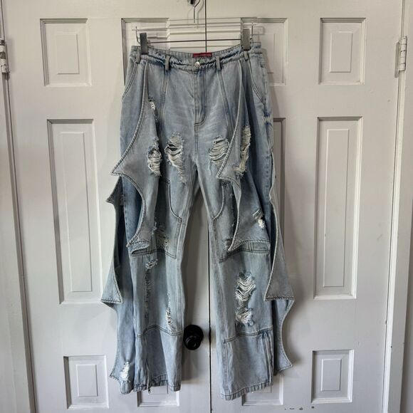 PCCVISION Japanese Dracula Denim Pants Jeans Distressed Grunge Goth Unisex Med - Picture 3 of 16